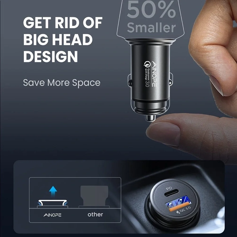 AINOPE All Metal Fast USB Car Charger Adapter